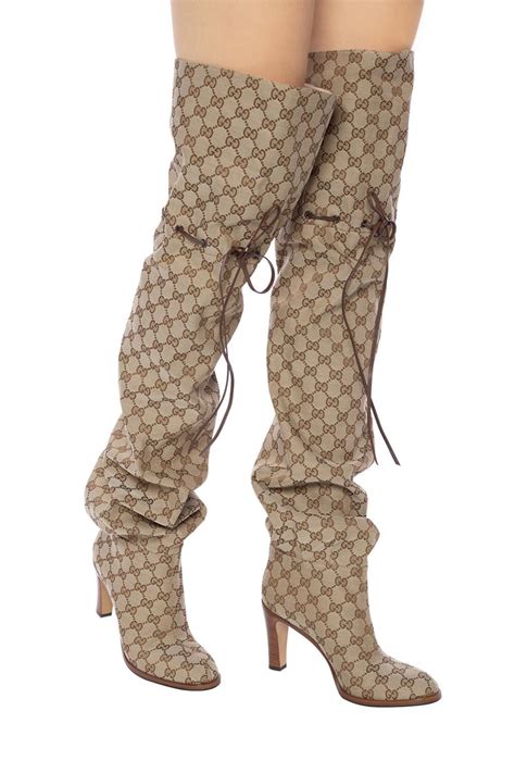 gucci brown boot|Gucci monogram thigh high boots.